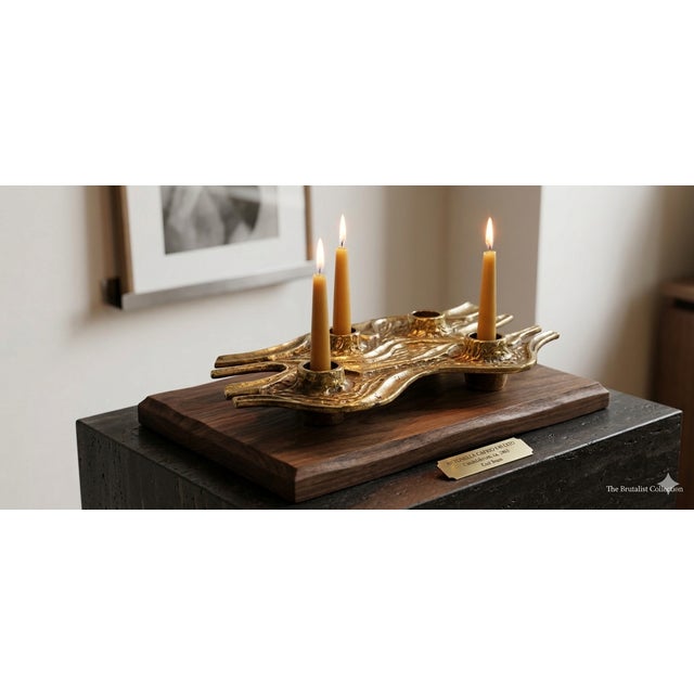 This exquisite four-light candelabra is an outstanding example of mid-century italian brutalist design. Designed by...
