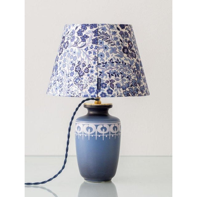 Blue Flora Gouda Table Lamp by Amitabha Studio with Lampshade from Liberty London, 1977 For Sale - Image 8 of 12