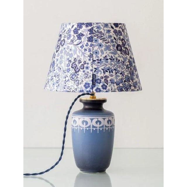 Blue Vintage Blue and White Ceramic Table Lamp with New Liberty London Lampshade For Sale - Image 8 of 12