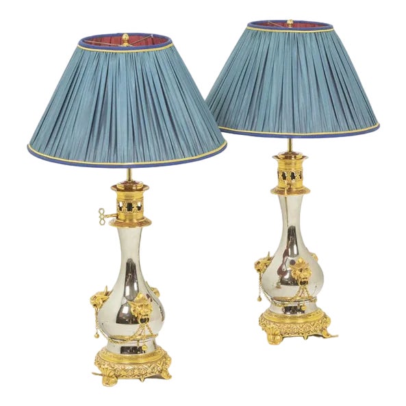Lamps in Metal and Gilded Bronze, 1880, Set of 2 For Sale