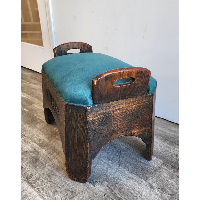 Charles Rennie Mackintosh Antique 19th Century Carved Oak Footstool Bench For Sale - Image 4 of 11