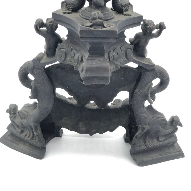 Antique Pair of Large Ornate Bronze Figural Chenet Andirons For Sale - Image 9 of 12