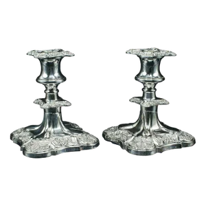 1900s Pair of Antique Victorian Silver Plate Candlesticks