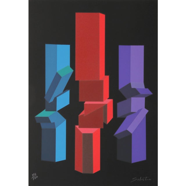 Abstract Enrique Carbajal Sebastian "Tres Torres" Serigraph For Sale - Image 3 of 3
