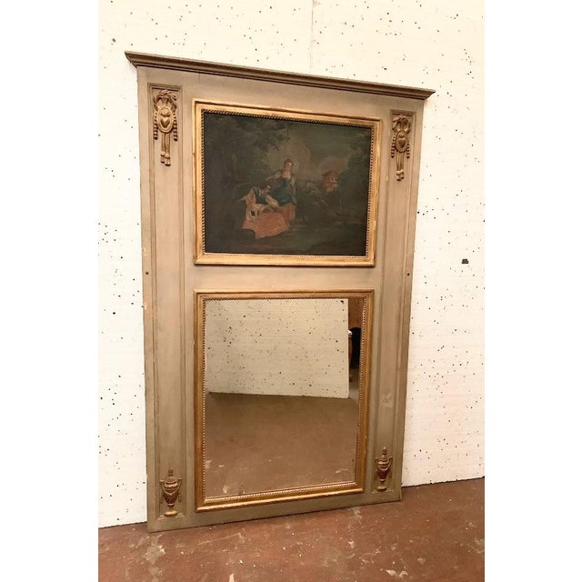 Louis XVI Style Trumeau Mirror in Patinated and Gilded Wood For Sale - Image 13 of 13