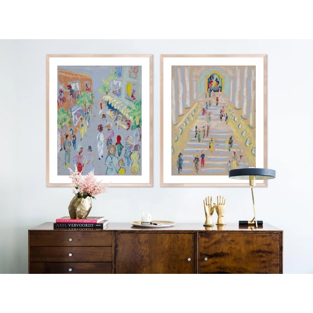 DESCRIPTION: At the Museum & In the Street Diptych by Happy Menocal in Natural Maple Frame, Small Art Print...