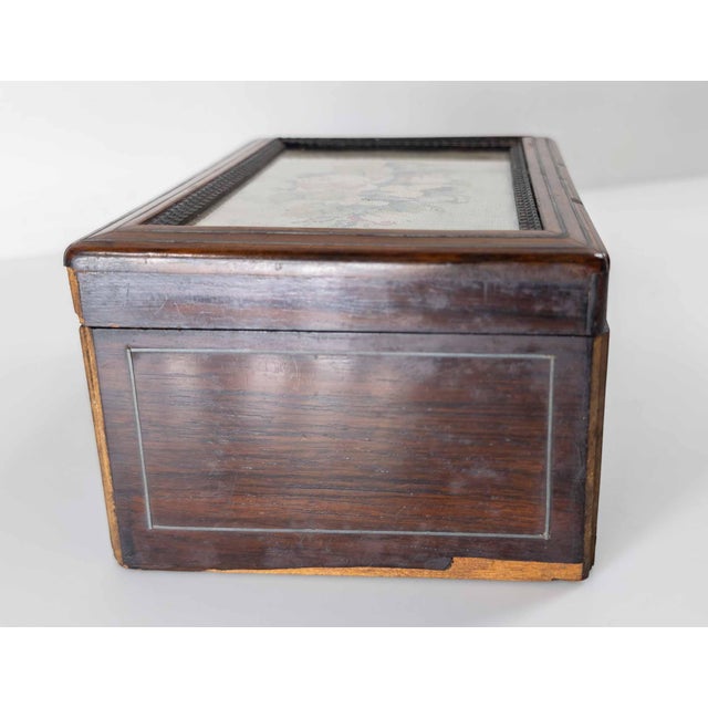 19th Century Continental European Rosewood Veneer Box With Needlepoint, French or German For Sale - Image 9 of 15