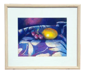 1990s Lemon and Grapes Still Life Pastel Drawing by Rick Stoner, Framed