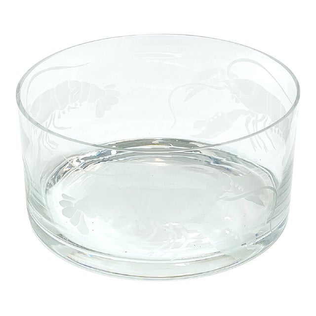 1990s Etched Glass Bowl With Lobsters For Sale