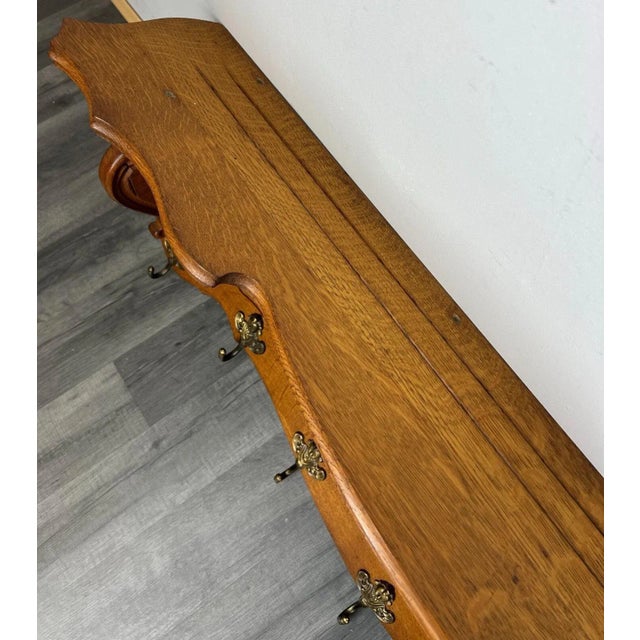 Antique French Oak Coat Rack Hanger Shelf For Sale - Image 10 of 12