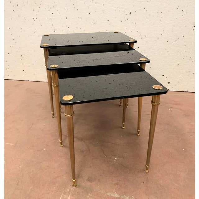 Black Nesting Table in Brass and Black Glass, 20th Century, Set of 3 For Sale - Image 8 of 12