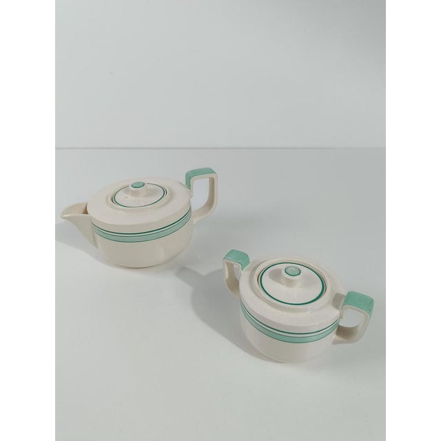 Italian Art Deco Tea Set attributed to Richard Ginori in White and Tiffany Green Majolica, 1930s, Set of 10 For Sale - Image 14 of 18