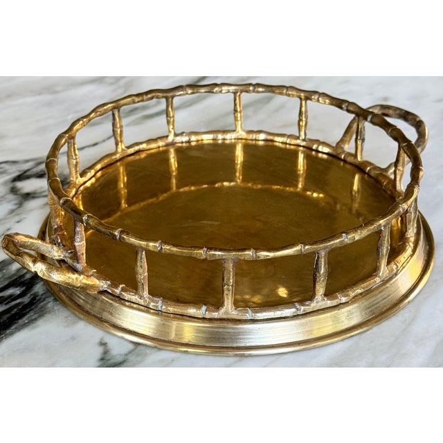 Metal Made in India Solid Brass Bamboo Motif Petite Serving Tray For Sale - Image 7 of 15
