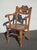 Vintage French Country Brown Oak Carved Arm Chair by Eldredge Co. For Sale - Image 4 of 16