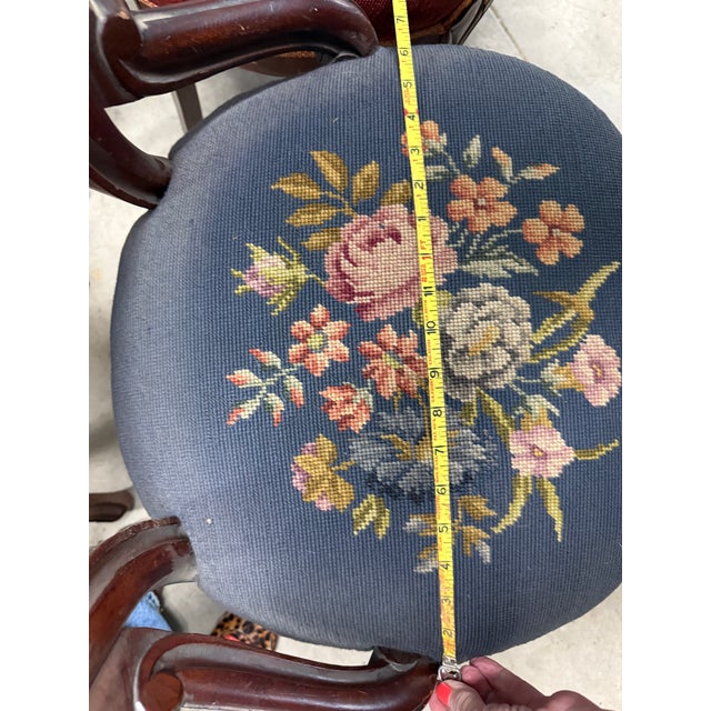 Brown Late 19th Century Set of 6 Louis Philippe Hand Embroidered Needlepoint Parlor Chairs For Sale - Image 8 of 14