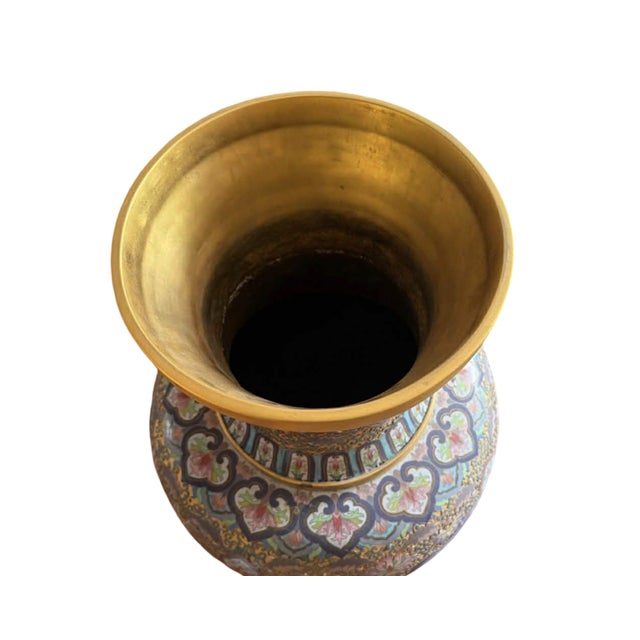 Large Chinese Cloisonné Enamel on Brass Floor Vase – 39 For Sale - Image 10 of 10