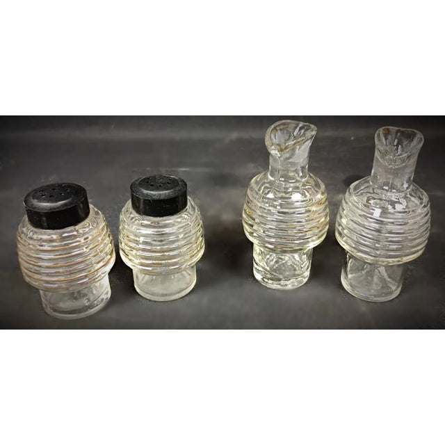 Vintage Glass and Faience Condiment Set With Floral "China" Design- 5 Pieces For Sale - Image 9 of 12