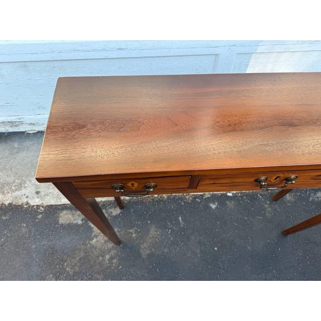 Late 20th Century Custom Made Mahogany Hepplewhite Style 3 Drawer Console Table For Sale - Image 4 of 18