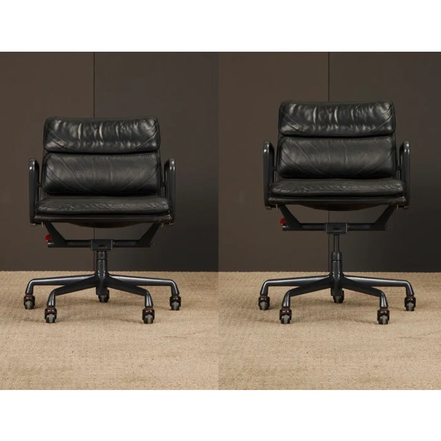 Black on Black Soft Pad Desk Chair by Charles Eames for Herman Miller, Signed For Sale - Image 17 of 18