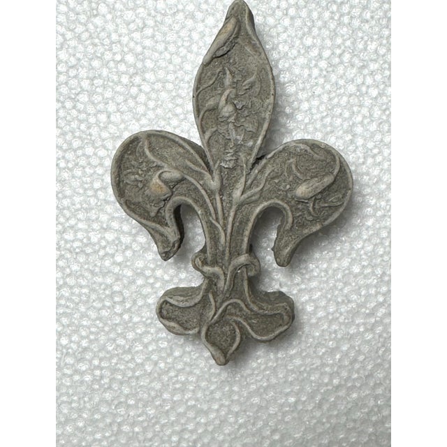 Metal French Fleur-De-Lis Embossed Concrete Cabinetry Knobs, Set of Four For Sale - Image 7 of 12