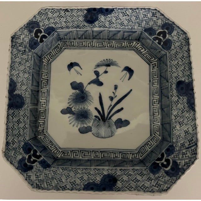 Antique Japanese Blue and White Octagonal Plate With Floral Design For Sale - Image 13 of 18