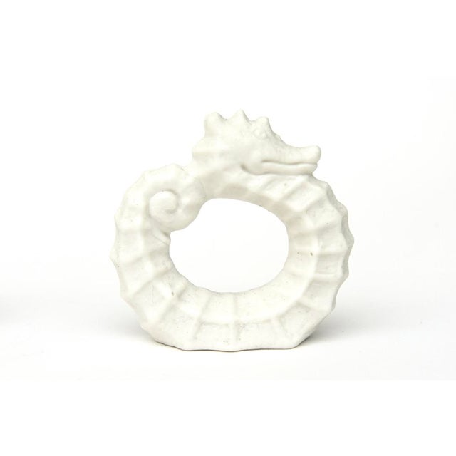 Off-white Vintage Coastal Porcelain Seahorse Napkin Rings, 1950's, Set of Six For Sale - Image 8 of 10