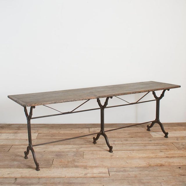 Antique French Wrought Iron Bistro Table with Wooden Top, 1890s For Sale - Image 12 of 13
