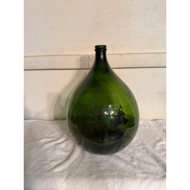 French Country Large Antique Green Demijohn For Sale - Image 3 of 5