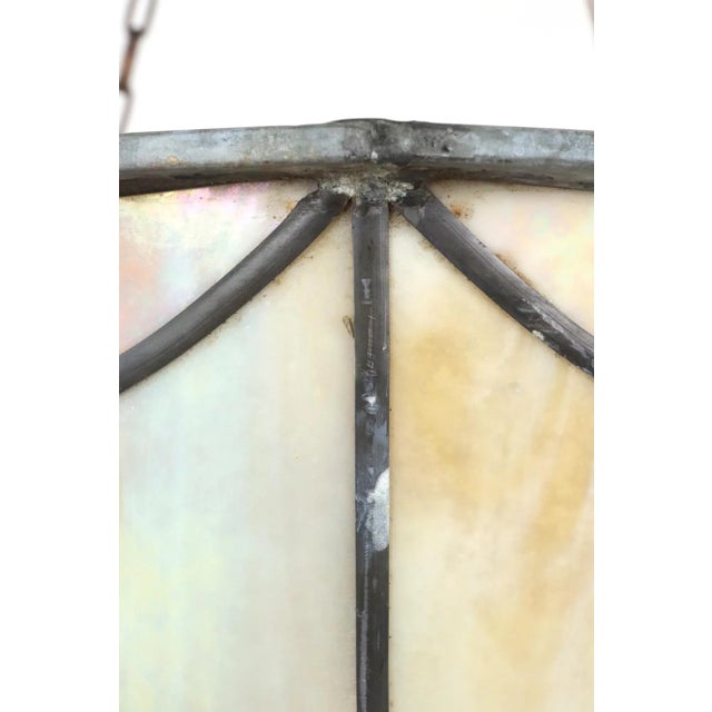 Metal Mid 20th Century Arts & Crafts Iridescent Slag Glass Bowl Pendant Light For Sale - Image 7 of 12