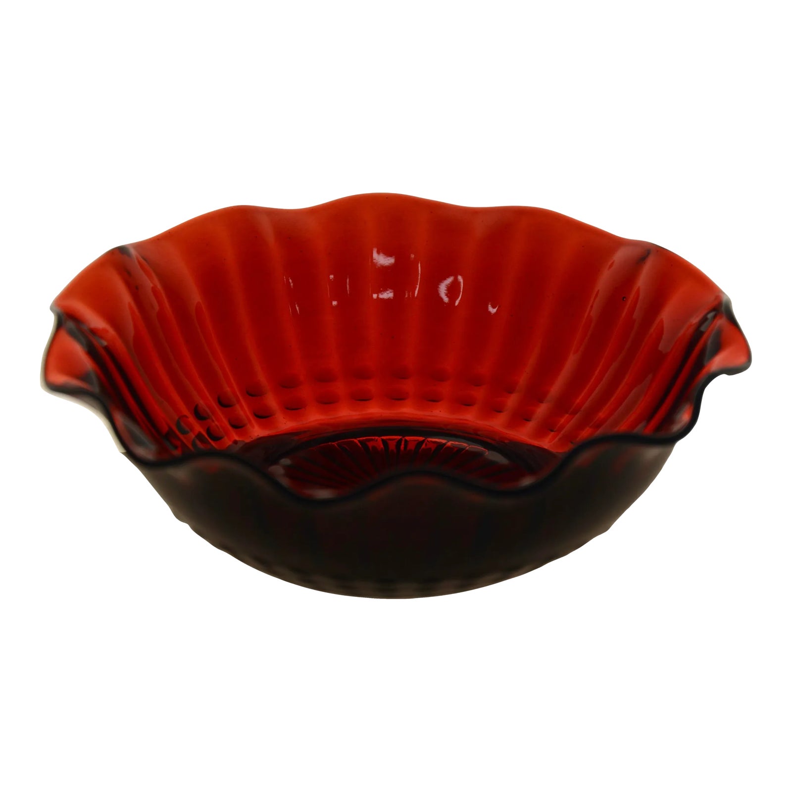 Red Ruby Glass Wave Rim Bowl | Chairish