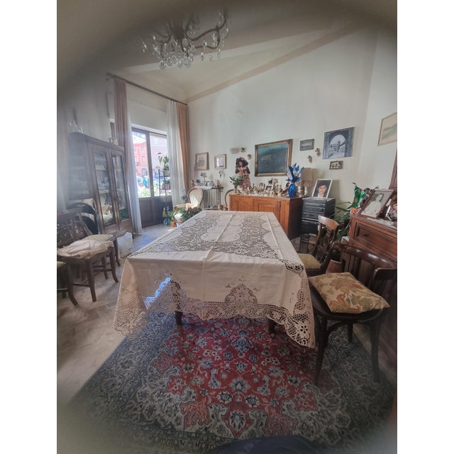 Linen Tablecloth with Fine Macrame Lace and Hand Embroidery, 1950s, Set of 13 For Sale - Image 3 of 6