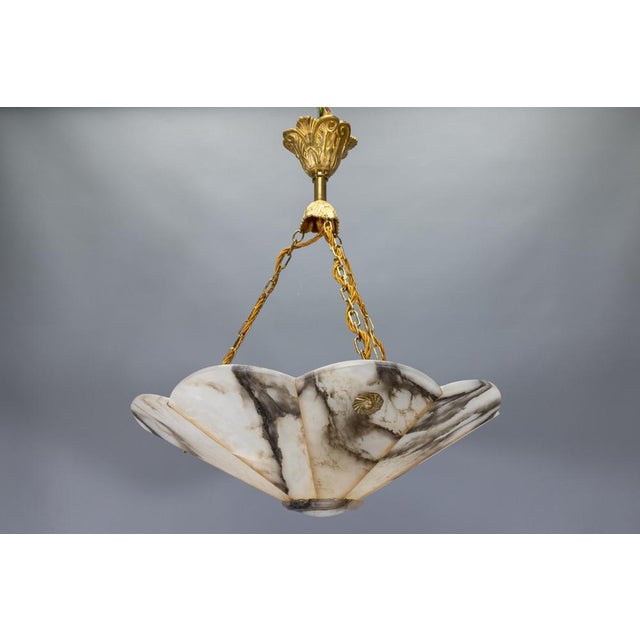 French Art Deco Black & White Veined Alabaster and Bronze Chandelier, 1920 For Sale - Image 18 of 18