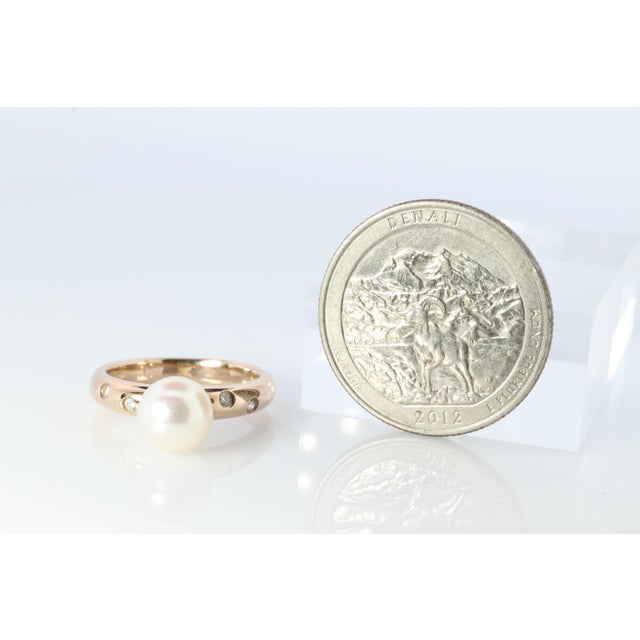 1990s Genuine 18k 750 Solitaire Akoya Pearl and Diamond Bezel Set ...
