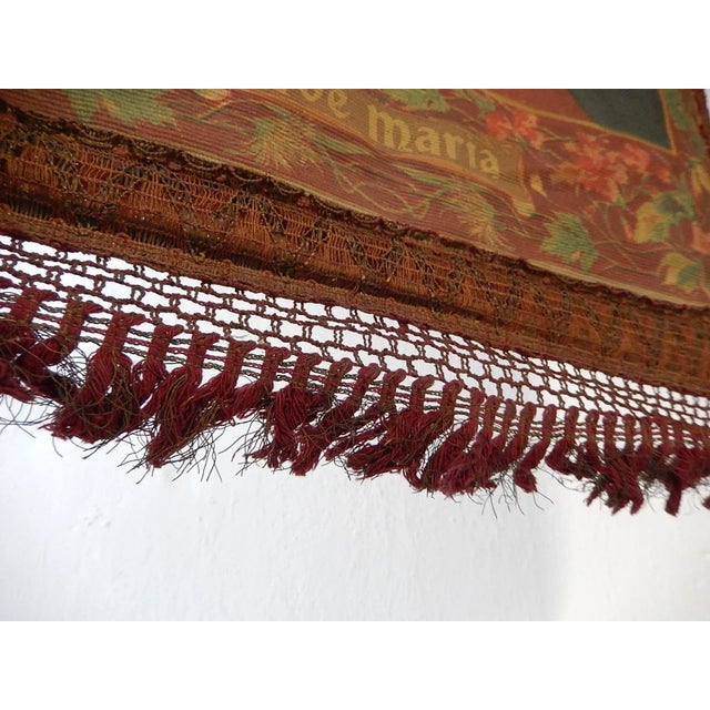 Textile 19th Century Italian Religious Banner Ave Maria Oliograph With Tassels For Sale - Image 7 of 13