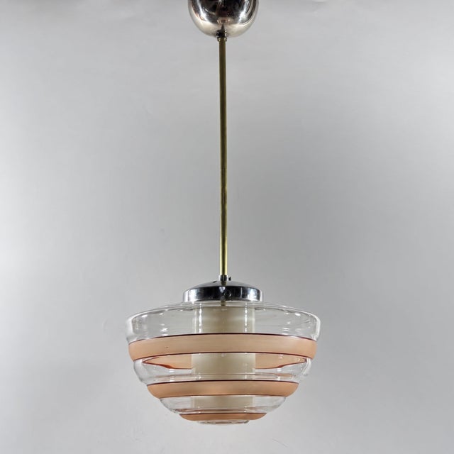 Scandinavian Beehive Pendant Lamp in Glass and Steel, Sweden, 1930s For Sale - Image 3 of 13