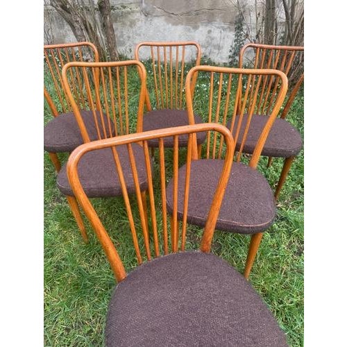 Vintage Wooden Chairs in the style of Charles Ramos, 1950s, Set of 6 For Sale - Image 3 of 9