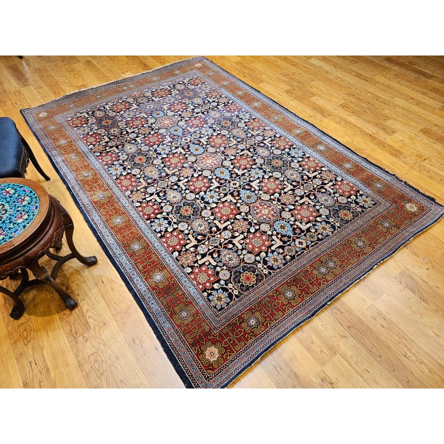 Black Vintage Persian Tabriz Afshan Rug, Hand-Knotted Wool, Allover Geometric Caucasian Kuba Pattern, Navy & Red, 5x9 For Sale - Image 8 of 18