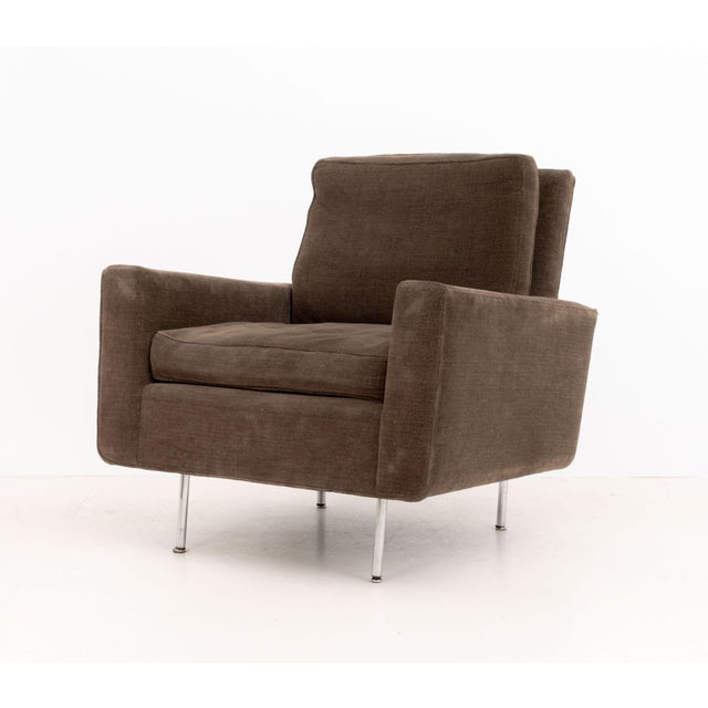 Late 20th Century Mid-Century Modern Chenille Upholstered Easy Chair For Sale - Image 5 of 7