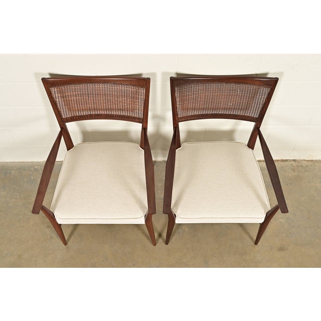 1950s Paul McCobb Irwin Collection Mid-Century Modern Sculpted Walnut Cane Back Armchairs, Newly Refinished For Sale - Image 5 of 12