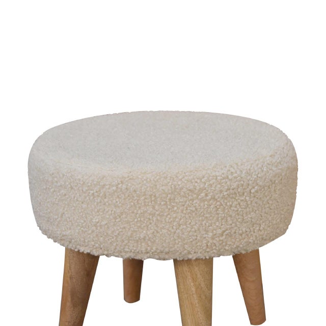 2020s Bouclé Upholstered Stool With Curved Wood Legs For Sale - Image 5 of 7