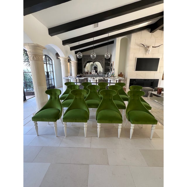 Attributed to Julian Chichester Emma Dining Chairs – Emerald Velvet, Bobbin Legs, Designer Set of 12 For Sale In San Diego - Image 6 of 7