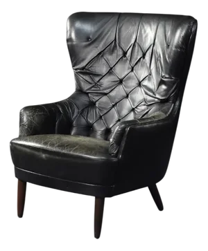 Mid-Century Modern Danish Black Quilted Leather Wing Chair, 1960s