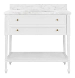Matthew Izzo Home Martha Painted Grasscloth, One Drawer, Single Sink Bathroom Vanity - Carrara Marble Top, Porcelain Sink, Brass Hardware