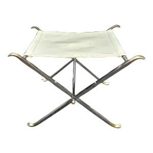 Vintage Maison Jansen Style Chrome & Brass "X" Base Folding Campaign Stool