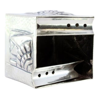 Hammered Silver Ashtray with Cube-Shaped Reliefs and Cigarette Holders For Sale