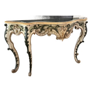 19th Century Rococo Style Italian Console Table Marble Top For Sale