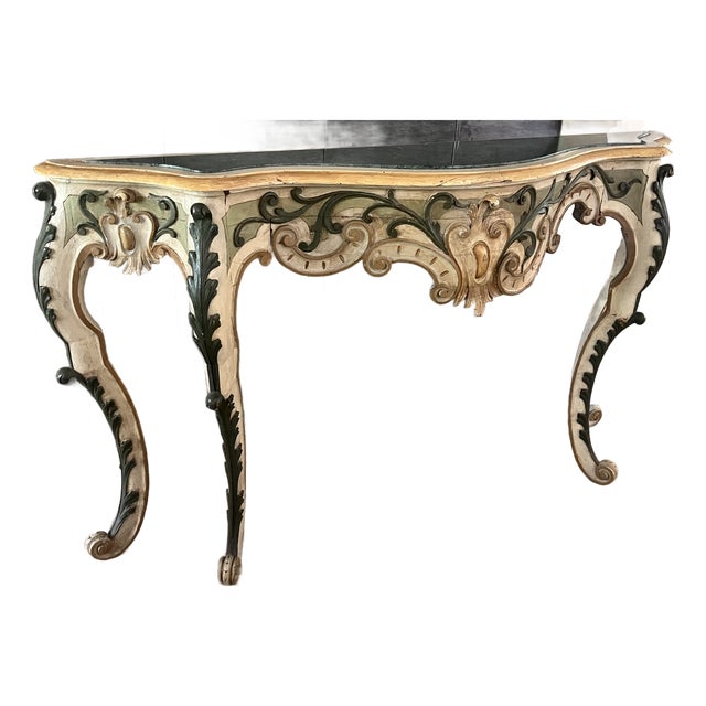 19th Century Rococo Style Italian Console Table Marble Top For Sale