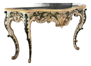 19th Century Rococo Style Italian Console Table Marble Top