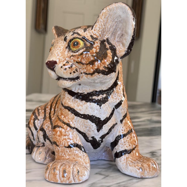 Vintage Made in Italy Terra Cotta Tiger Cub For Sale - Image 4 of 13