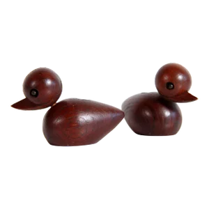 Vintage Danish Modern Teak Carved Duck Candle Holders After Kay Bojesen - a Pair